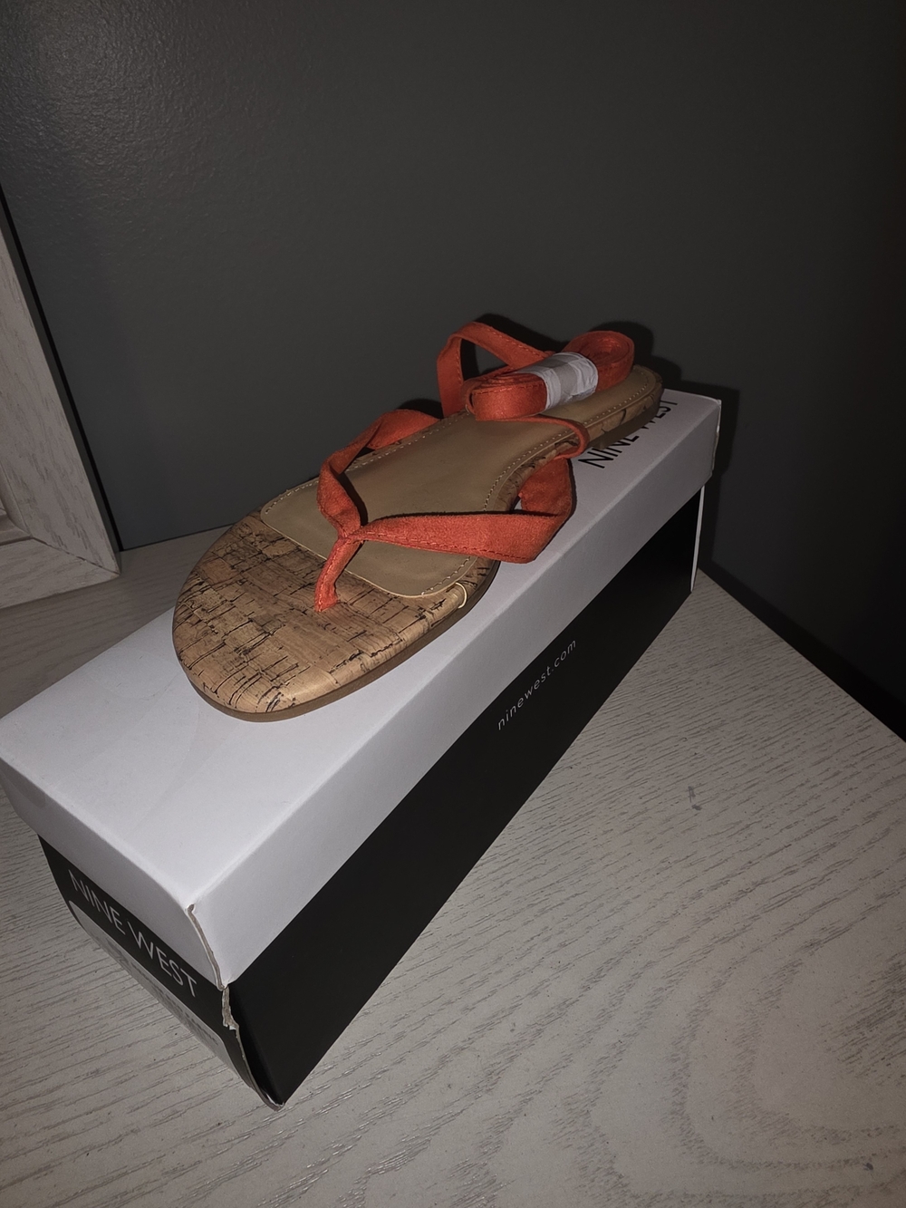 Nine West Orange Cork-Effect Toe Thong Sandals